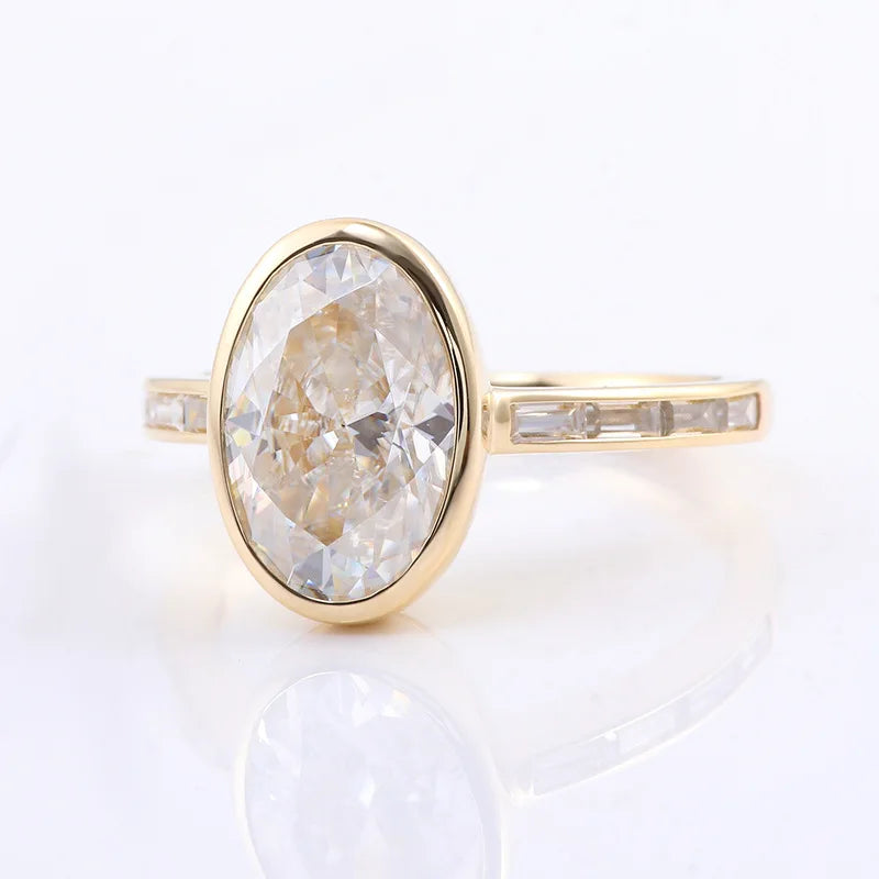 MUSHAN Luxury Custom 3ct Moissanite Diamond Rings Band For Women Egg Shape Gemstones Real 10K 14K 18K Gold Jewelry Ring Band