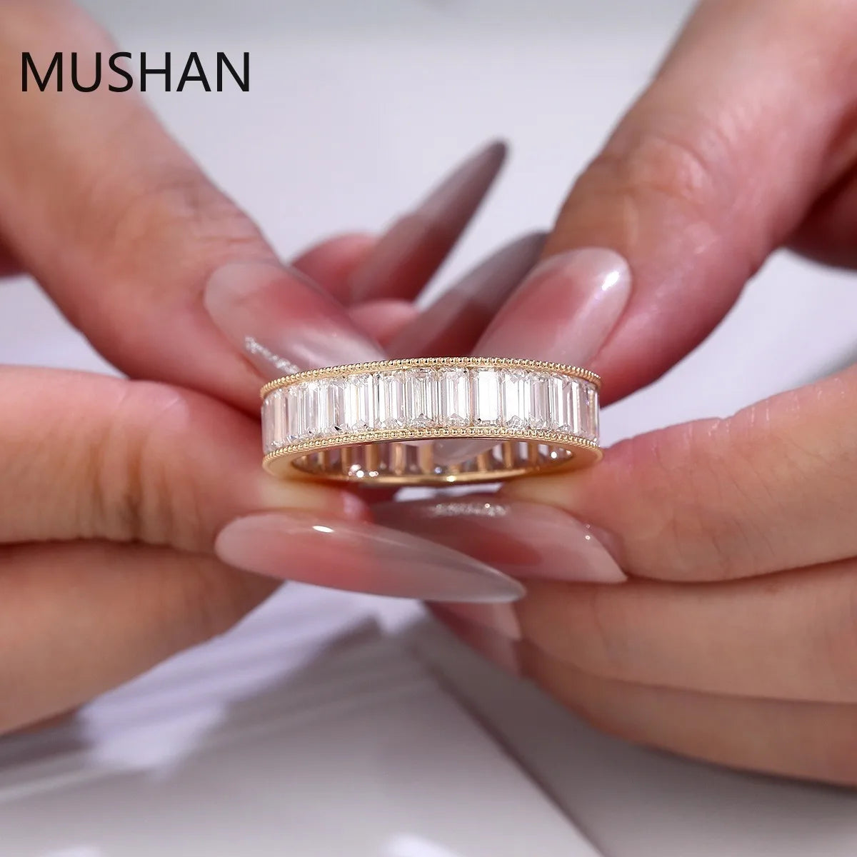 MUSHAN Luxury Custom 14K 18K Gold Rings Band Jewelry With Moissanite Diamond Lab Grown Gemstones Diamond Wedding Ring For Women