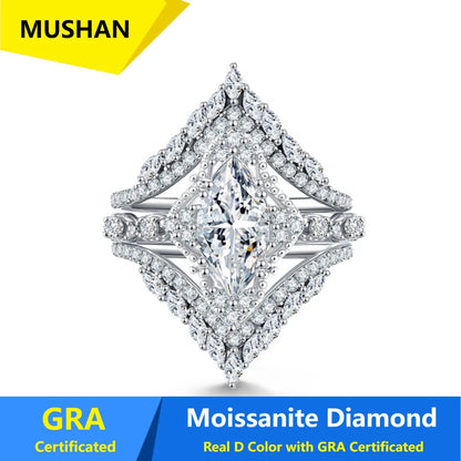 Bague MUSHAN Luxury Jewelry en argent sterling 925 pour femme, diamant moissanite taille émeraude certifié GRA, couleur D, joaillerie fine