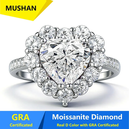Bague MUSHAN Luxury Jewelry en argent sterling 925 pour femme, diamant moissanite taille émeraude certifié GRA, couleur D, bijou raffiné