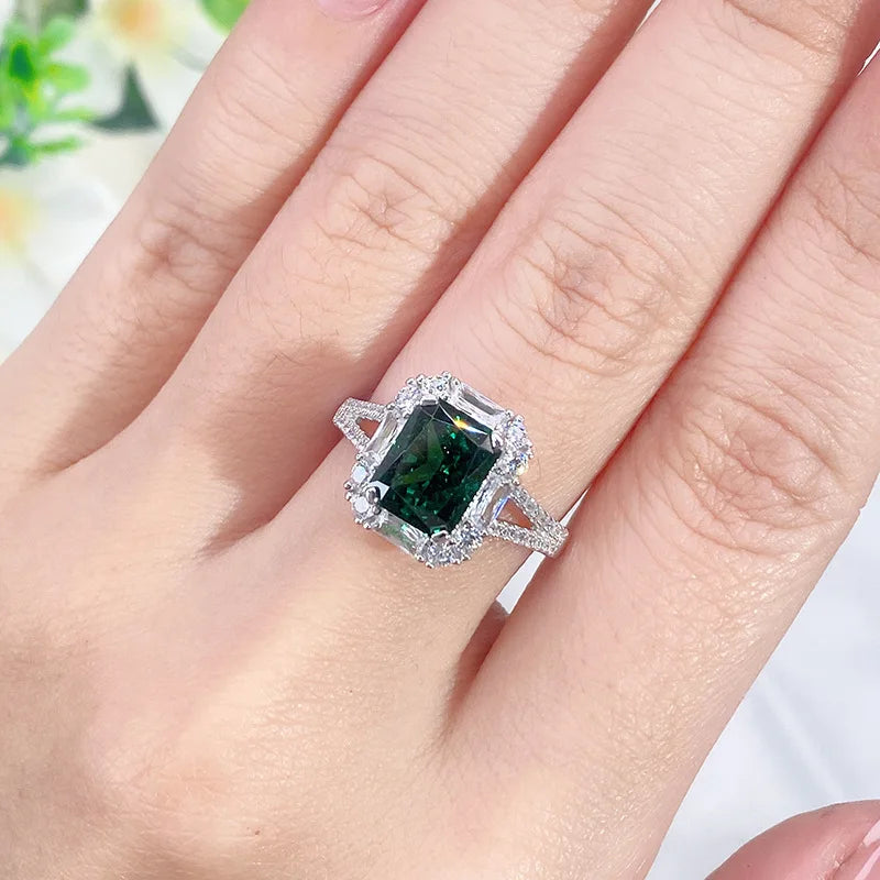 MUSHAN Luxury Jewelry 925 Sterling Silver Emerald Ring Band For Women High Carbon Diamond Gemstones Wedding Rings Fine Jewelry