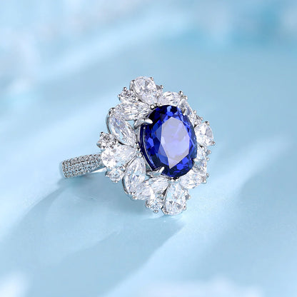 MUSHAN Custom Jewelry 925 Sterling Silver Ring Lab Blue Emerald Marquise Anniversary Ring for Women 18K Gold Plated Estate Ring