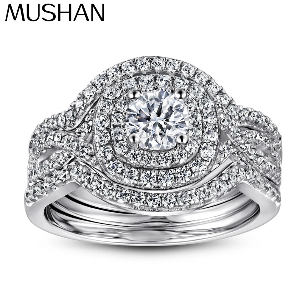 MuShan Jewelry 925 Sterling Silver Rings Bands Engagement Ring 5A Cubic Zirconia Vintage Rings Bands Anniversary  Women Gift