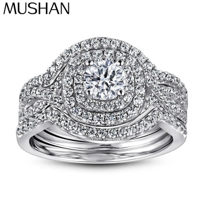 MuShan Jewelry 925 Sterling Silver Rings Bands Engagement Ring 5A Cubic Zirconia Vintage Rings Bands Anniversary  Women Gift