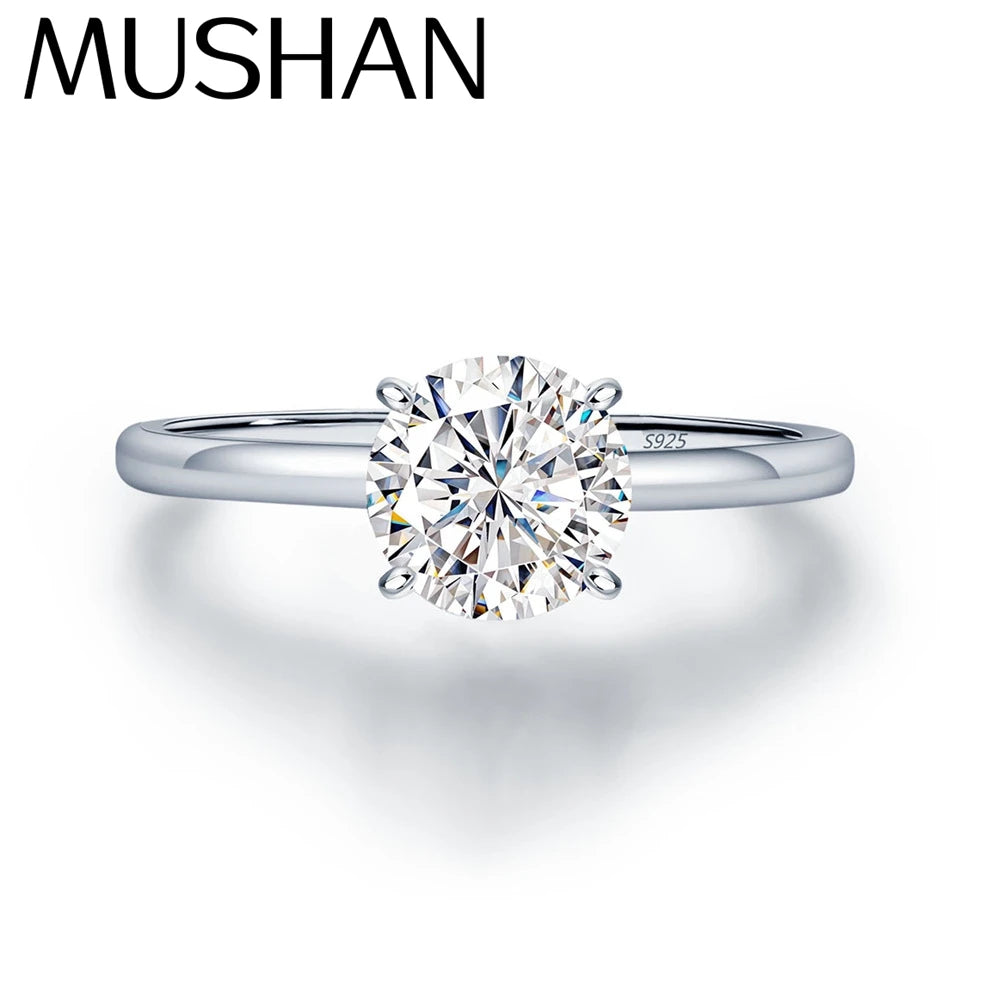 MuShan Luxury Jewelry 925 Sterling Silver Ring VVS Moissanite Minimalist Ring Ladies 18K Gold Plated MST Patent Jewellery
