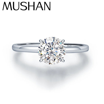 MuShan Luxury Jewelry 925 Sterling Silver Ring VVS Moissanite Minimalist Ring Ladies 18K Gold Plated MST Patent Jewellery