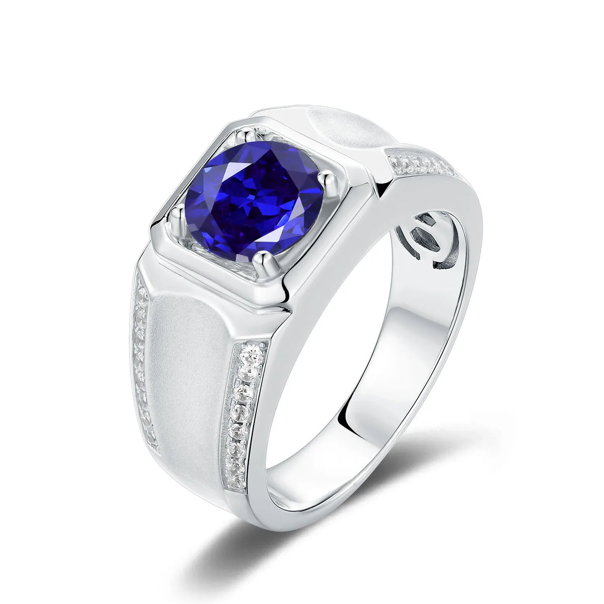 MUSHAN Custom Jewelry 925 Sterling Silver Ring Lab Blue Ruby Round Romantic Gift for Women 18K Gold Plated Anniversary Rings
