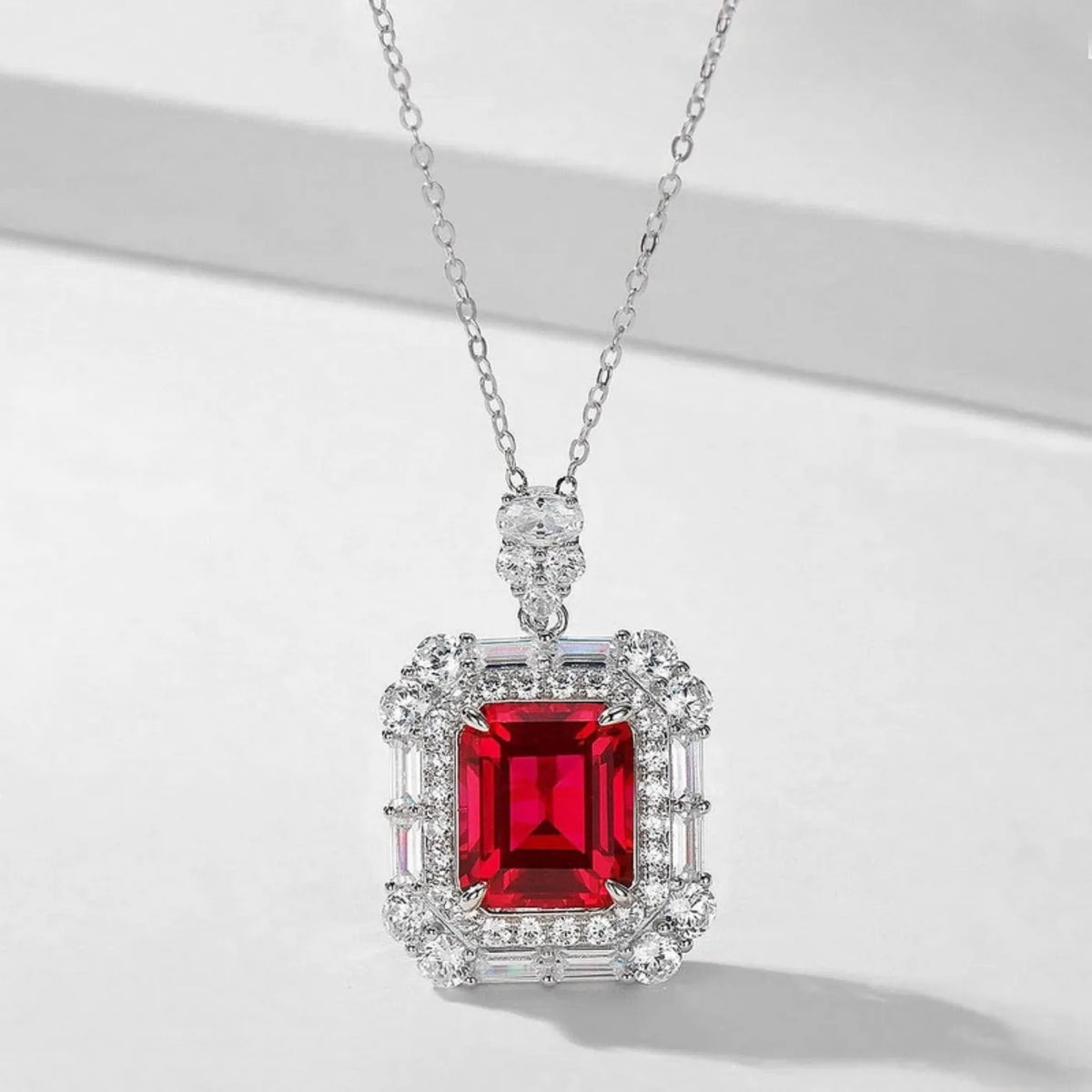 MUSHAN Luxury Jewelry 925 Sterling Silver Chain Pendant Necklace Lab Grown Emerald Ruby Gemstones Necklaces Pendants GRC Jewelry