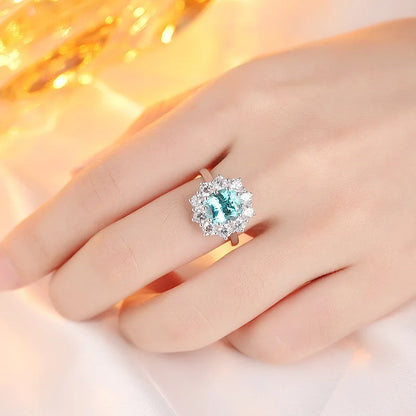 MUSHAN Custom Jewelry 925 Sterling Silver Ring Lab Blue Ruby Asscher Party Ring for Women 18K Gold Plated Anniversary Rings