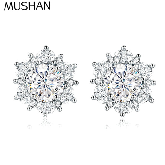 MuShan Designer Jewelry 925 Sterling Silver Stud Earring Heart Moissanite Christmas Halo for Fiancee Rhodium Plated MST Patent