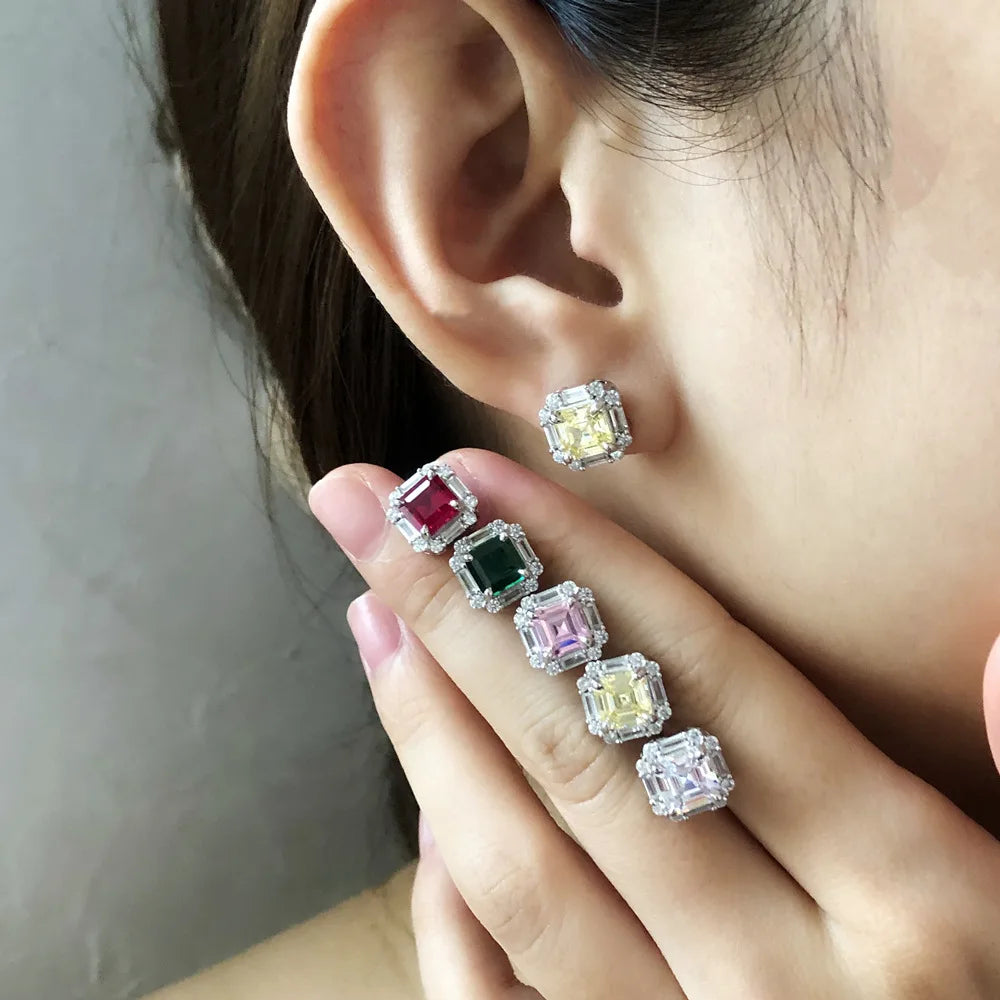 MUSHAN Brand Jewelry 2023 New 6*6mm Asche Square Sugar Stud Earrings For Women S925 Pure Silver Ear Jewelry Fashionable