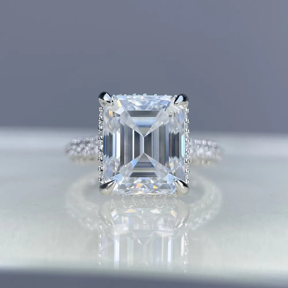 Anillo de joyería de lujo MUSHAN de plata de ley 925 para mujer, anillo de diamantes de moissanita con certificado GRA, color D, esmeralda, joyería fina