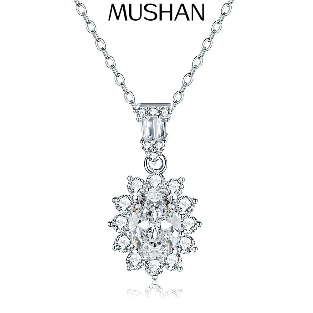 MuShan Luxury Jewelry 925 Sterling Silver Necklace 20IN 1CT Moissanite Evening Modern for Women 18K Gold Plated MST Patent