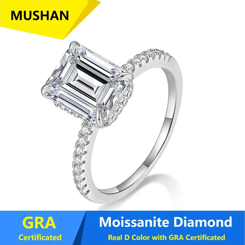 MUSHAN Luxury Jewelry 925 Sterling Silver Ring Band Women GRA Certificated Moissanite Diamond Emerald D Color Rings Fine Jewelry