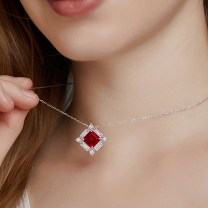MUSHAN Luxury Jewelry 925 Sterling Silver Chain Pendant Necklace Lab Grown Emerald Ruby Gemstones Necklaces Pendants GRC Jewelry