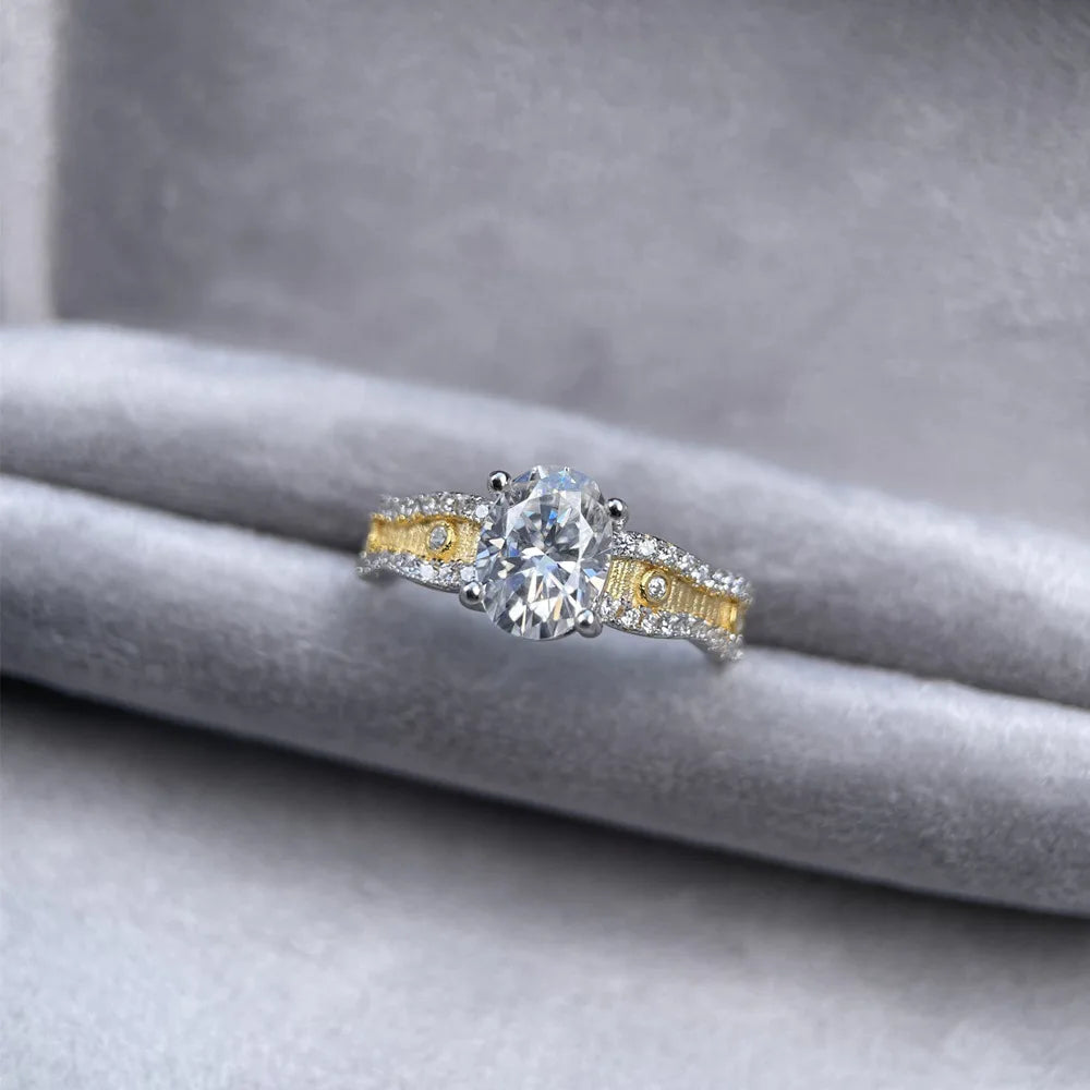 MuShan Luxury Jewelry 925 Sterling Silver Ring VVS Moissanite Sparkling Ring for Fiancee 18K Gold Plated MST Patent Jewellery