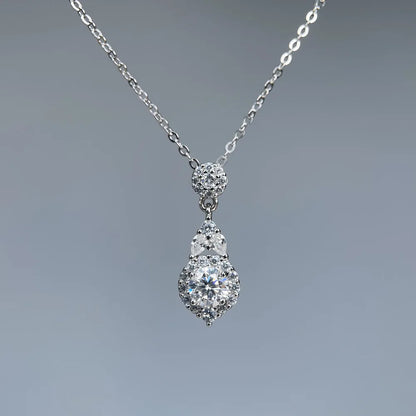 MuShan Brand Jewelry 925 Sterling Silver Necklace Long Graceful Round Moissanite for Girlfriend 18K Gold Plated MST Patent GRA