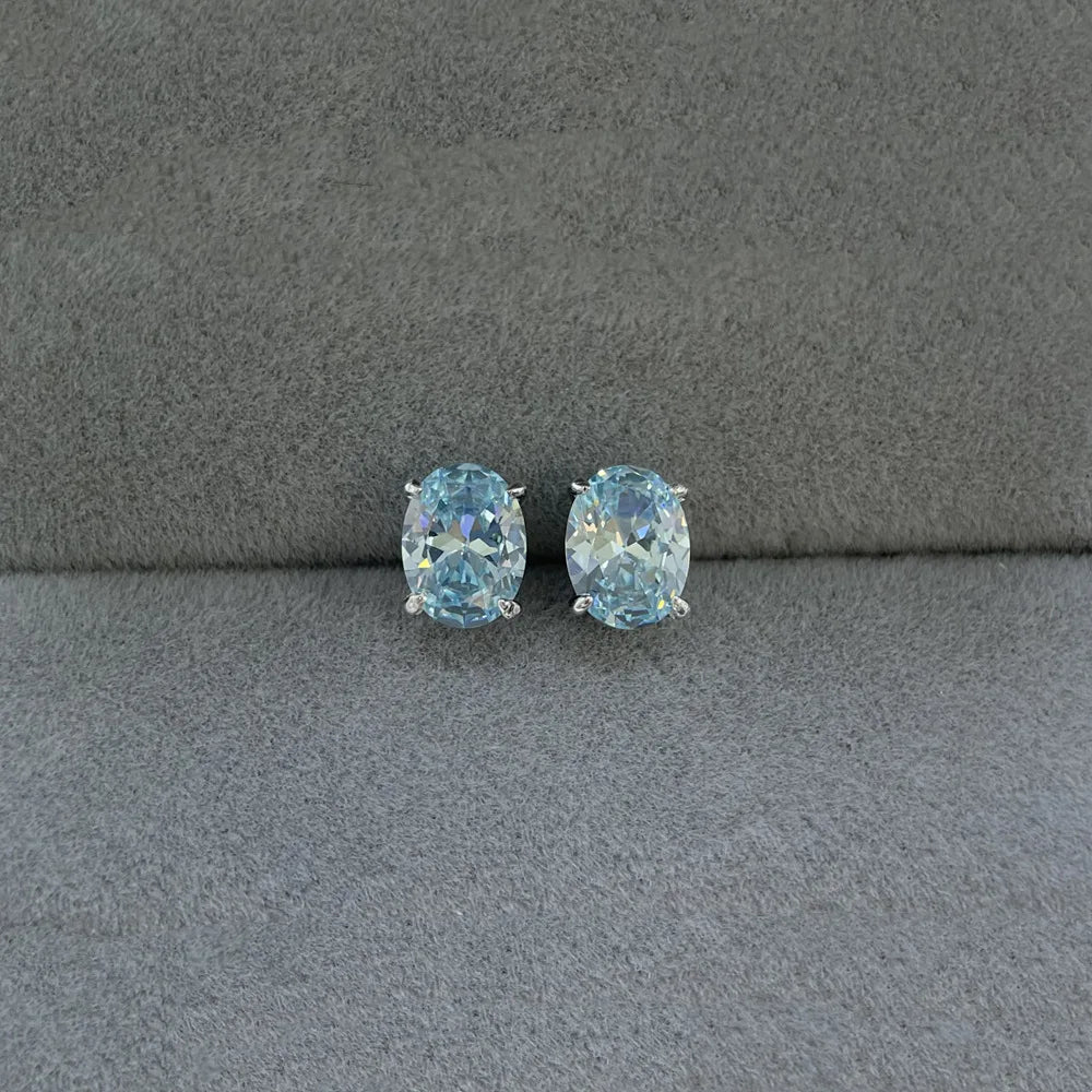 MUSHAN Brand JewelryS925 Sterling Silver Oval Mint Green Stud Earrings Women'S High Carbon Diamond Super Flash Geometry Earrings