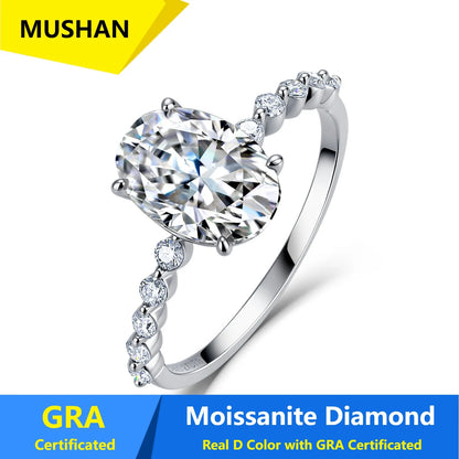 Anillo de plata de ley 925 MUSHAN Luxury Jewelry, banda para mujer, diamante de moissanita con certificado GRA, esmeralda, color D, joyería fina