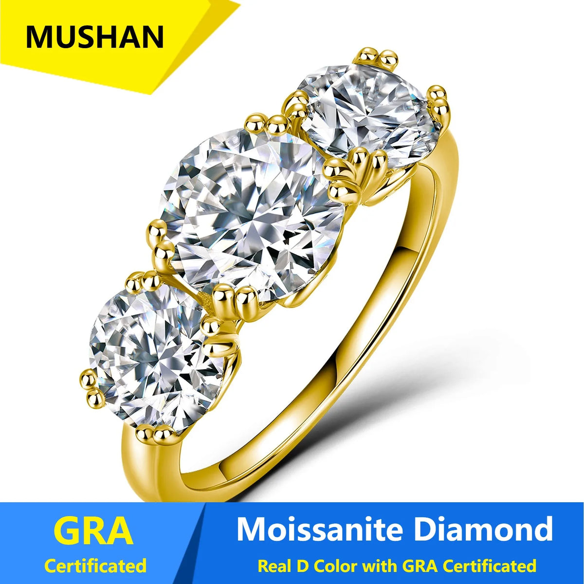 Anillo de compromiso de plata de ley 925 MUSHAN Luxury Jewelry para mujer, con diamante de moissanita, certificado GRA, color D, esmeralda, joyería fina