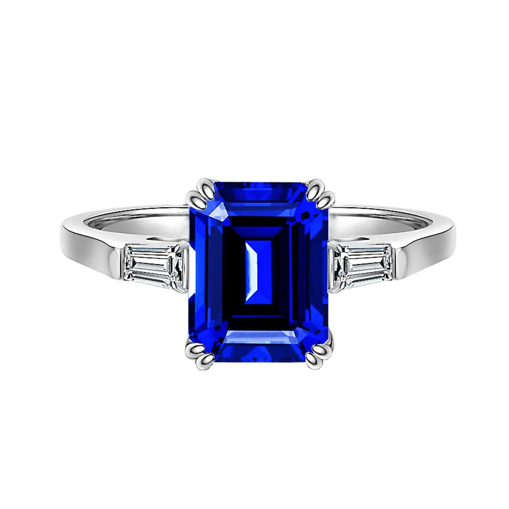 MUSHAN Luxury Jewelry 2.5 Carat Rectangle 6*8mm CZ Zircon Tanzanite Sapphire Rings Band 925 Sterling Silver Ring For Women