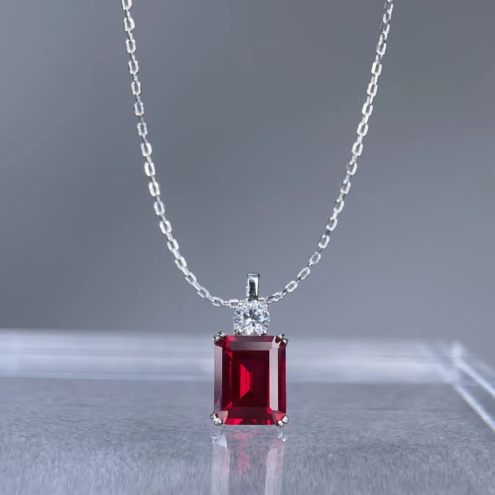 MuShan Jewelry 925 Sterling Silver Necklace Lab Grown Sapphire Round Party Wear for Women 18K Gold Plated Anniversary Necklace