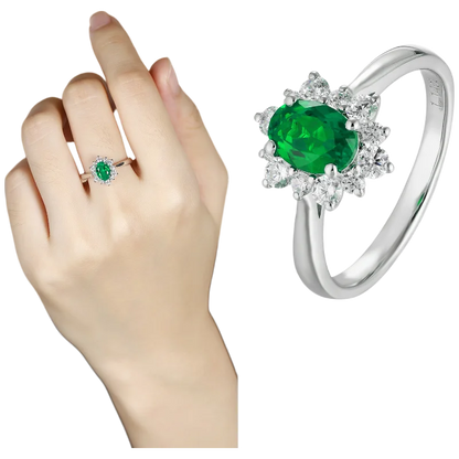 MUSHAN Bague personnalisée en argent sterling 925, bague classique ovale avec émeraude rouge de laboratoire pour femme, plaqué or 18 carats, bague d'anniversaire