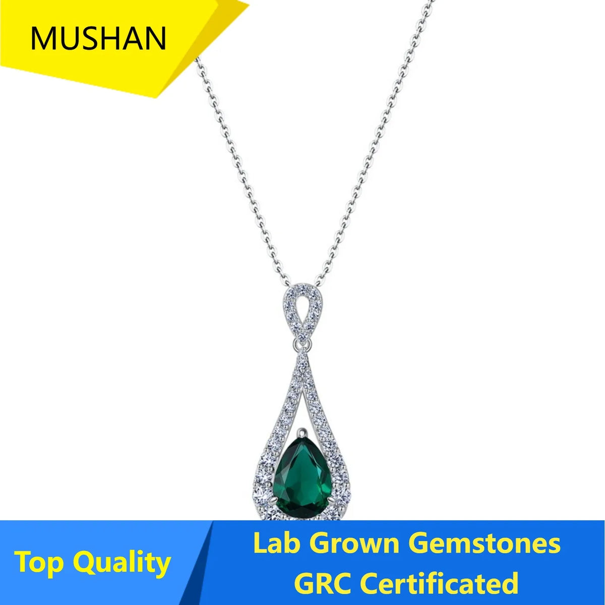 MUSHAN Luxury Jewelry 925 Sterling Silver Chain Pendant Necklace Lab Grown Emerald Ruby Gemstones Necklaces Pendants GRC Jewelry
