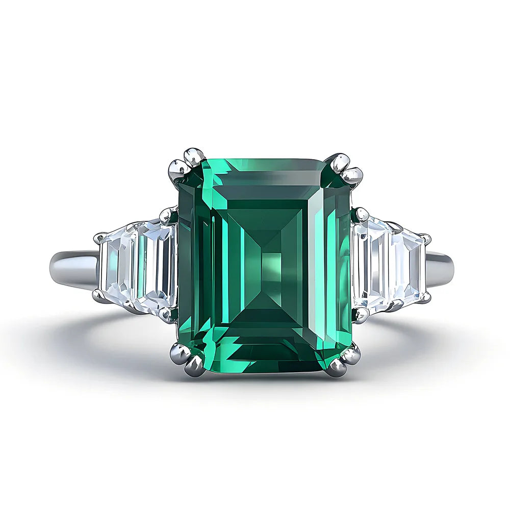 MuShan Designer Jewelry 925 Sterling Silver Ring Green High Carbon Diamond Gemstones Rings Band for Women Rhodium Plated Rings