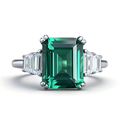MuShan Designer Jewelry 925 Sterling Silver Ring Green High Carbon Diamond Gemstones Rings Band for Women Rhodium Plated Rings