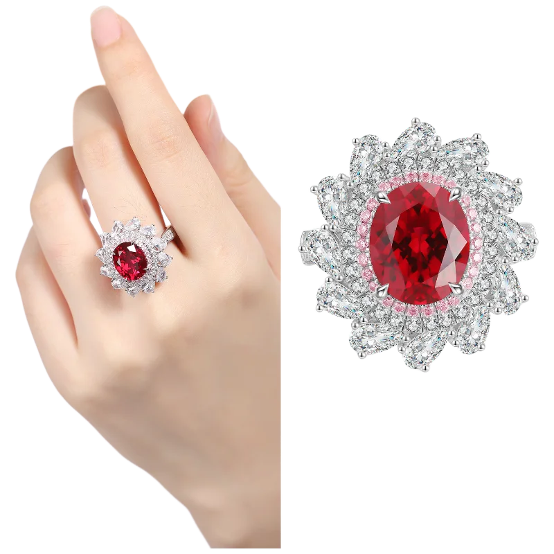 MUSHAN Custom Jewelry 925 Sterling Silver Ring Lab Red Emerald Radiant Modern Ring for Women 18K Gold Plated Anniversary Rings