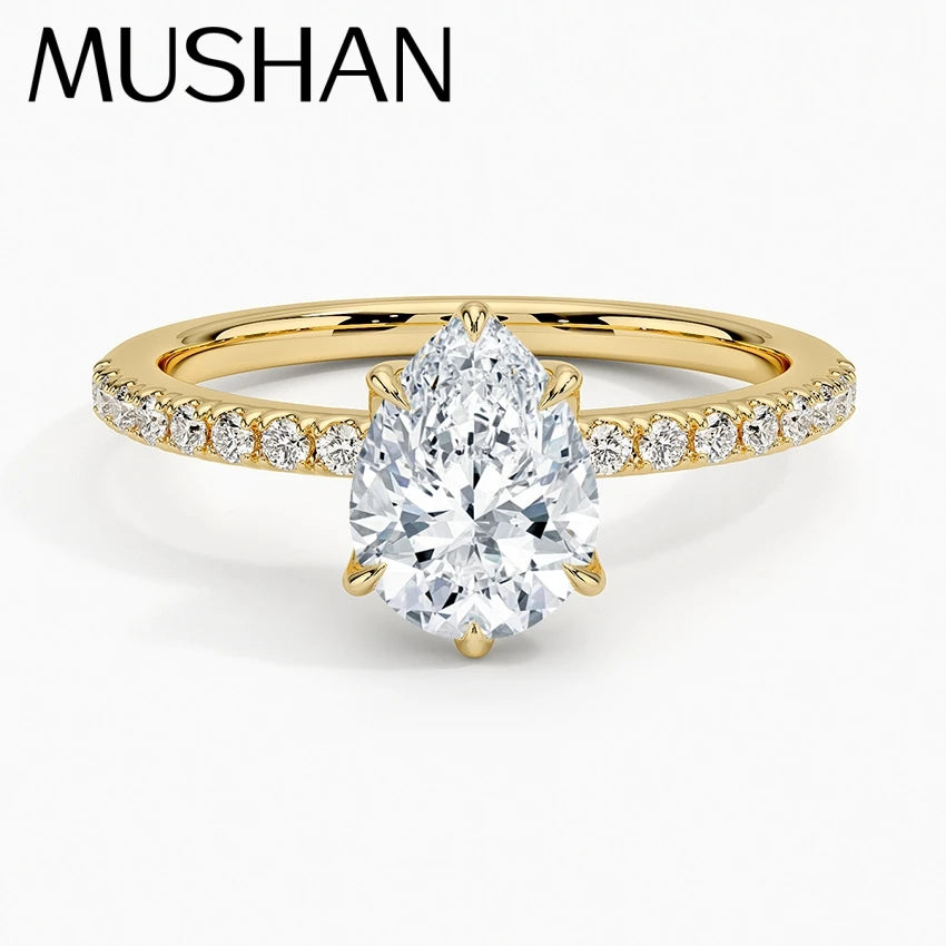 Anillo de plata de ley 925 marca MuShan, anillo de compromiso con moissanita redonda para mamá, chapado en oro real de 18K, anillos con patente MST