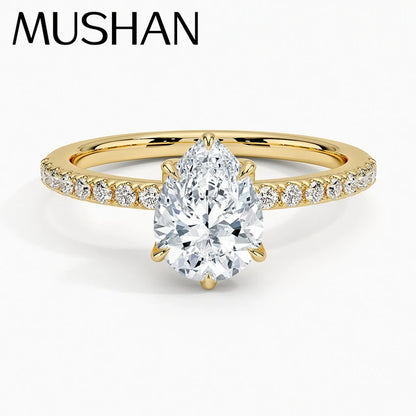 Anillo de plata de ley 925 marca MuShan, anillo de compromiso con moissanita redonda para mamá, chapado en oro real de 18K, anillos con patente MST