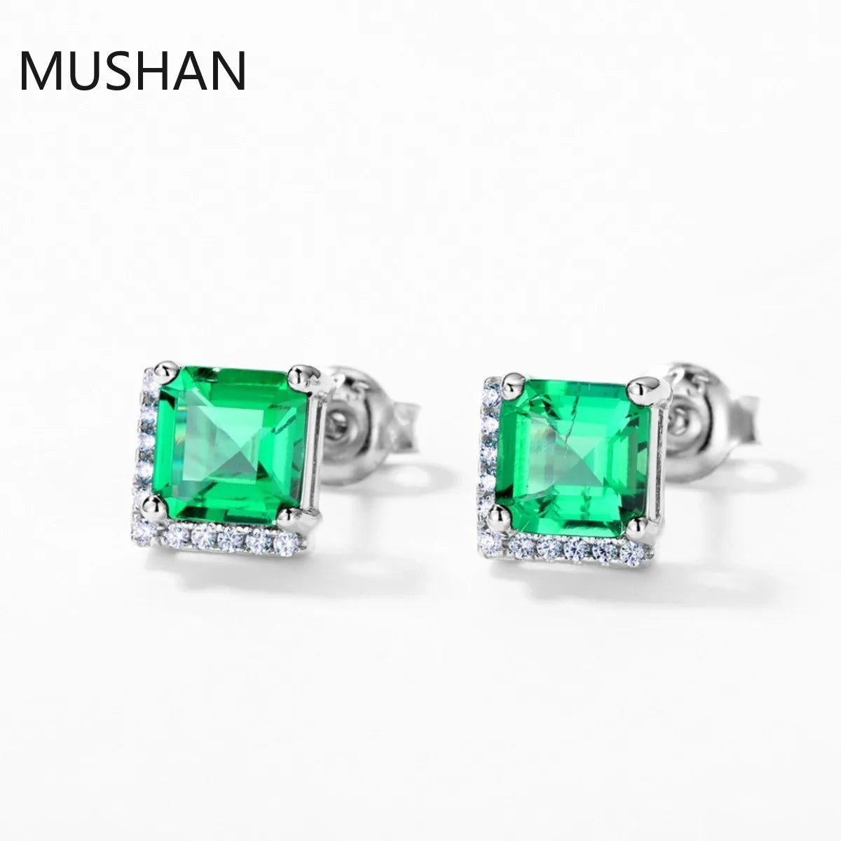 Pendientes de botón MUSHAN Luxury Jewelry de plata de ley S925 para mujer, pendientes de esmeralda cultivada en laboratorio con certificado GRC
