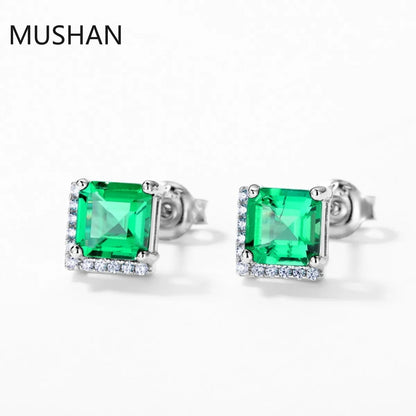 Pendientes de botón MUSHAN Luxury Jewelry de plata de ley S925 para mujer, pendientes de esmeralda cultivada en laboratorio con certificado GRC