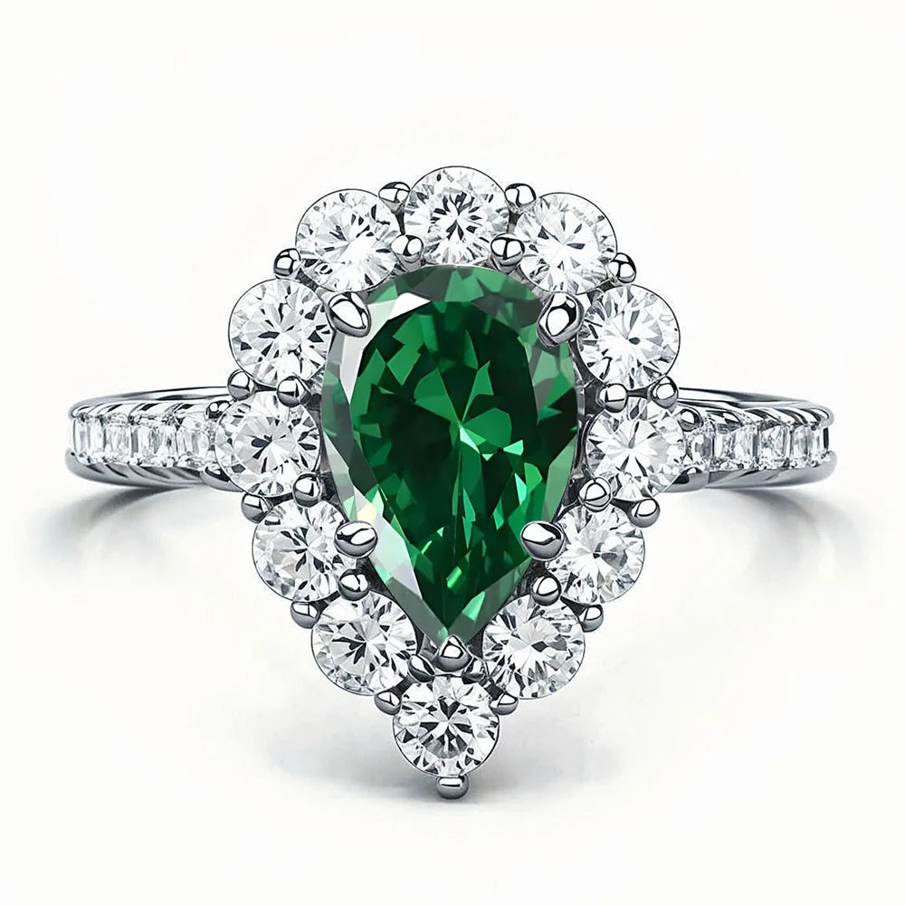 MuShan Designer Jewelry 925 Sterling Silver Ring Band High Carbon Diamond Green Gemstones Rings for Women Rhodium Plated Rings
