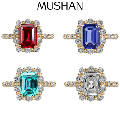 MUSHAN Custom Jewelry 925 Sterling Silver Ring Lab Red Emerald Round Elegant Ring for Women 18K Gold Plated Anniversary Rings