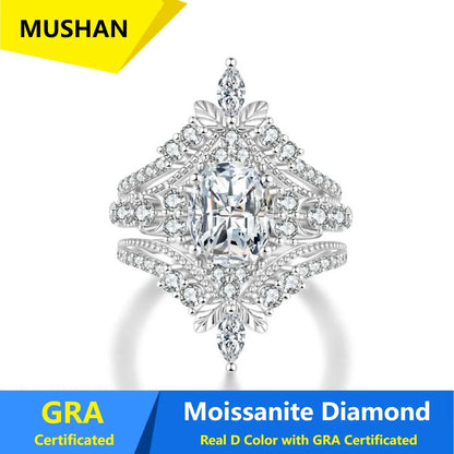 MUSHAN Luxury Jewelry 925 Sterling Silver Ring Band Women GRA Certificate Moissanite Diamond Emerald D Color Rings Fine Jewelry