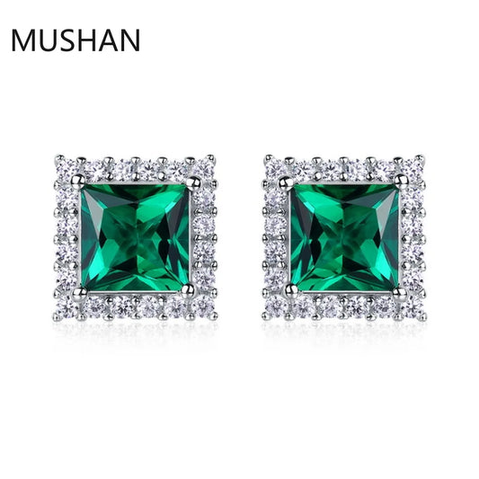 MUSHAN Luxury Jewelry S 925 Sterling Silver Stud Earrings Women GRC Certificated Lab Grown Emerald Earrings Stud Ear Pin Jewelry