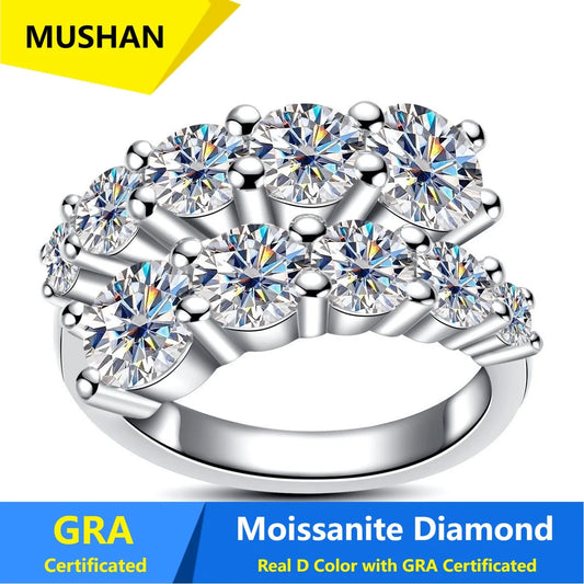 MUSHAN Luxury Jewelry 925 Sterling Silver Ring Band Women GRA Certificated Moissanite Diamond Emerald D Color Rings Fine Jewelry