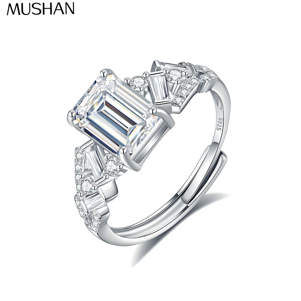 Anillo de lujo MuShan de plata de ley 925, anillo de lujo con diamante de moissanita para mujer, baño de oro real de 18K, anillos finos con patente MST