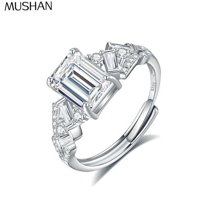 Anillo de lujo MuShan de plata de ley 925, anillo de lujo con diamante de moissanita para mujer, baño de oro real de 18K, anillos finos con patente MST
