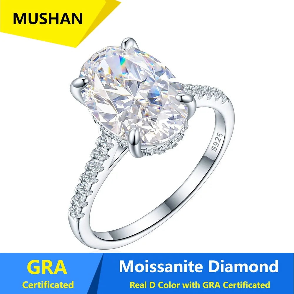 Anillo de lujo MUSHAN de plata de ley 925 para mujer, anillo con diamante de moissanita con certificado GRA, color D, esmeralda, joyería fina
