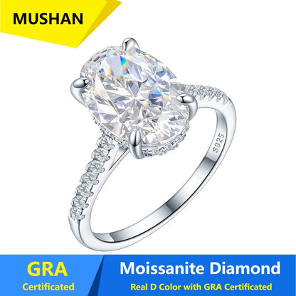 Anillo de lujo MUSHAN de plata de ley 925 para mujer, anillo con diamante de moissanita con certificado GRA, color D, esmeralda, joyería fina