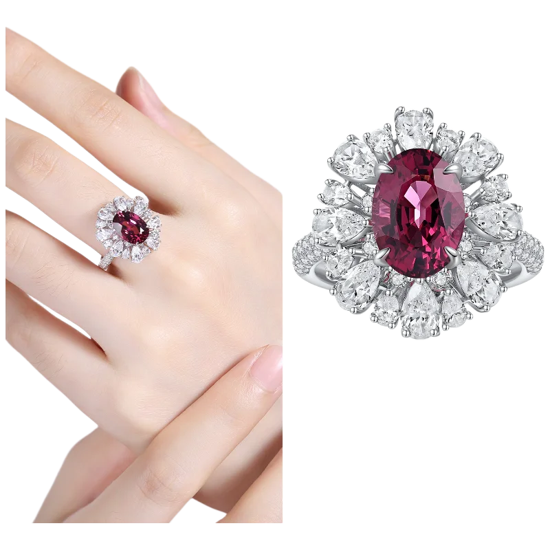 MUSHAN Custom Jewelry 925 Sterling Silver Ring Lab Red Ruby Marquise Classic Ring for Women 18K Gold Plated Anniversary Rings