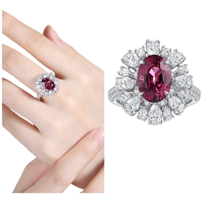 MUSHAN Custom Jewelry 925 Sterling Silver Ring Lab Red Ruby Marquise Classic Ring for Women 18K Gold Plated Anniversary Rings