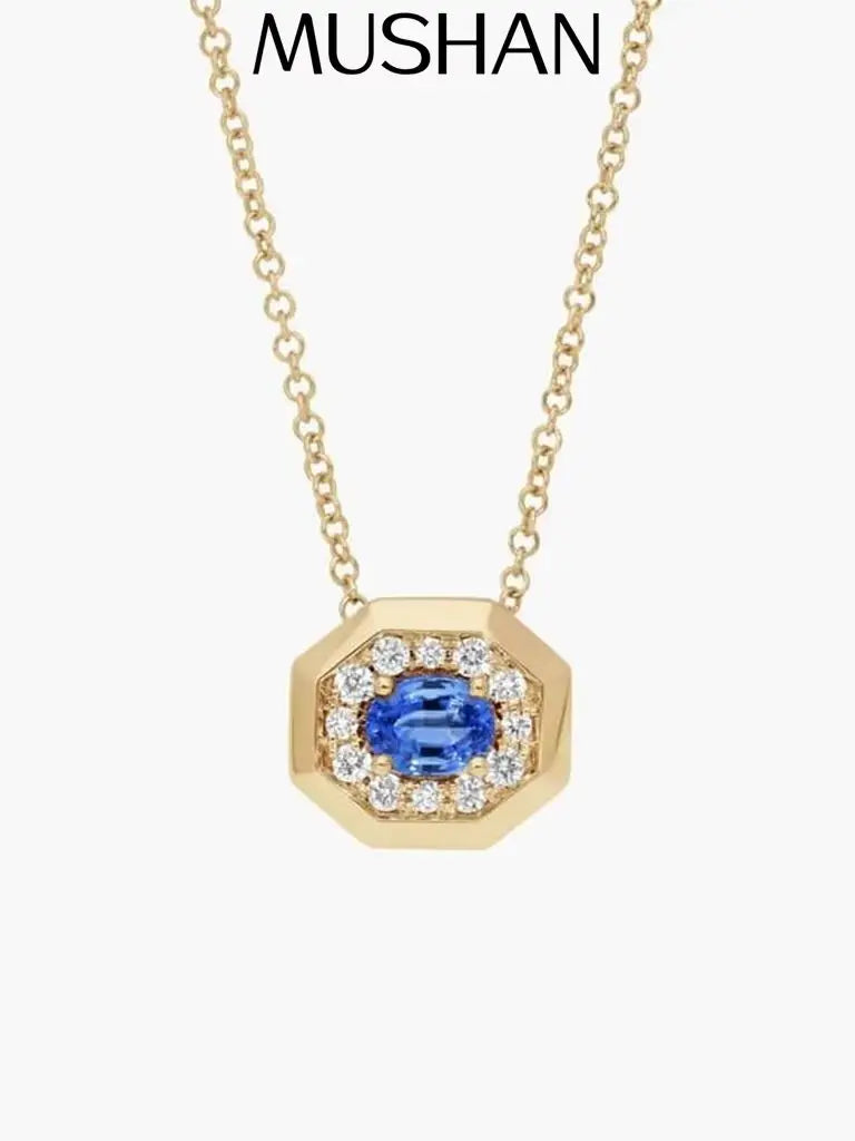 Collar MUSHAN Bespoke Jewelry de plata de ley 925 con corazón de rubí azul de laboratorio para mujer, ideal para fiestas, chapado en oro de 18 quilates, aniversario