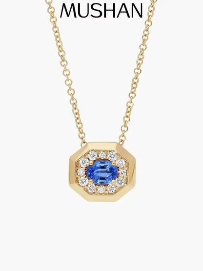 Collar MUSHAN Bespoke Jewelry de plata de ley 925 con corazón de rubí azul de laboratorio para mujer, ideal para fiestas, chapado en oro de 18 quilates, aniversario