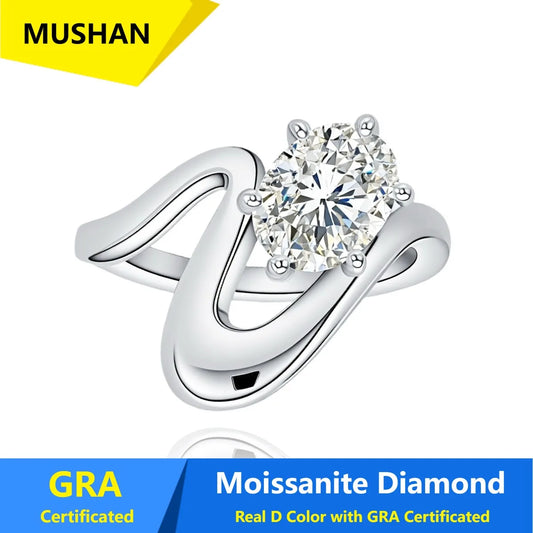 Anillo de plata de ley 925 MUSHAN Luxury Jewelry para mujer, con diamante de moissanita talla esmeralda, color D, certificado GRA, joyería fina