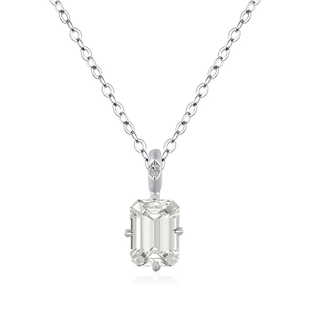 MuShan Jewelry 925 Sterling Silver Necklace Lab Grown Ruby Asscher Daily Wear for Women 18K Gold Plated Anniversary Necklace